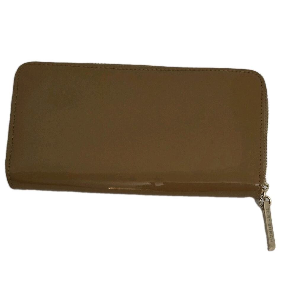 Tory Burch Patent Leather Zip Around Continental Wallet Caramel - Picture 3 of 11